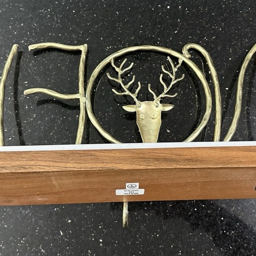STOCKING HOLDER NOEL Marble Metal Wood DEER Reindeer Hanging 
Hooks 3 - Picture 3 of 9